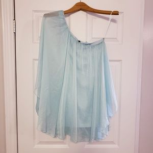MINT BLUE CHIFFON ONE SHOULDER FLIRTY MINI DRESS S